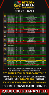 The 2023 Bitcoin Poker Holiday Series Schedule on SwC Poker